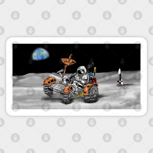 Driving on the Moon Sticker by silentrob668